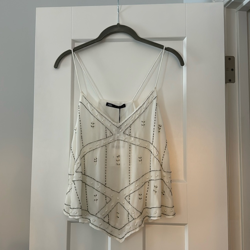 NWT Zara beaded white tank